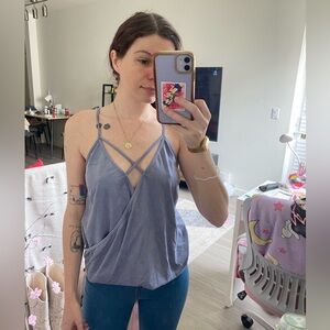 Dusty blue suede strappy tank top